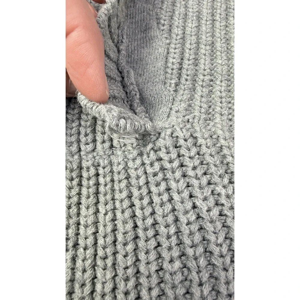 Ugg Poncho Women's Medium Grey Chunky Knit Cowl Neck Sweater Cotton 1k - Picture 7 of 13